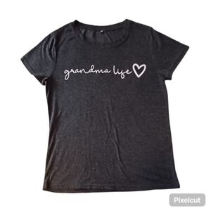 Womens Grandma Life Charcoal Gray Graphic Tee Shirt - Size S